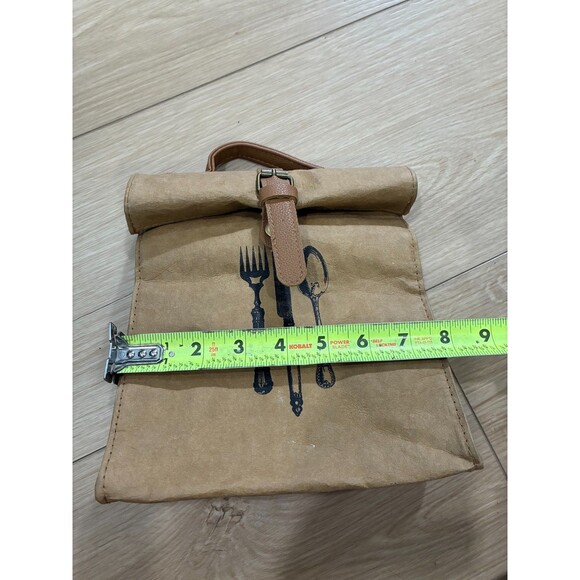 Kraft Paper Insulated Lunch Bag with Utensil Graphic - Reusable Brown Bag - Picture 4 of 5